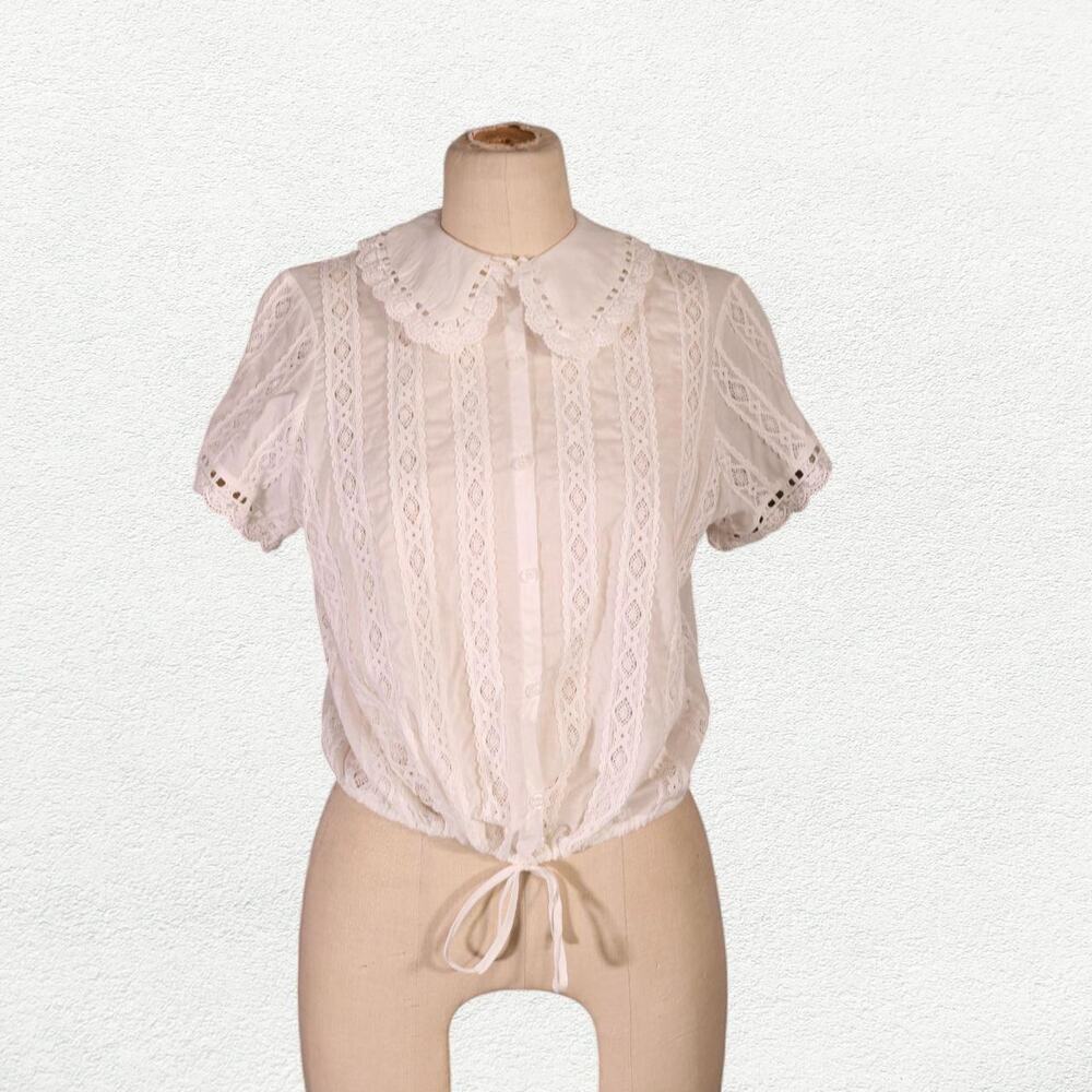 With Jean Perry Top in White | Linen Lace Blouse